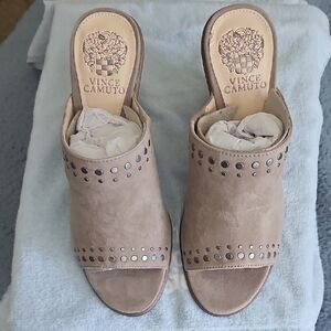 Vince Camuto Tan Mules with Perforated Design
